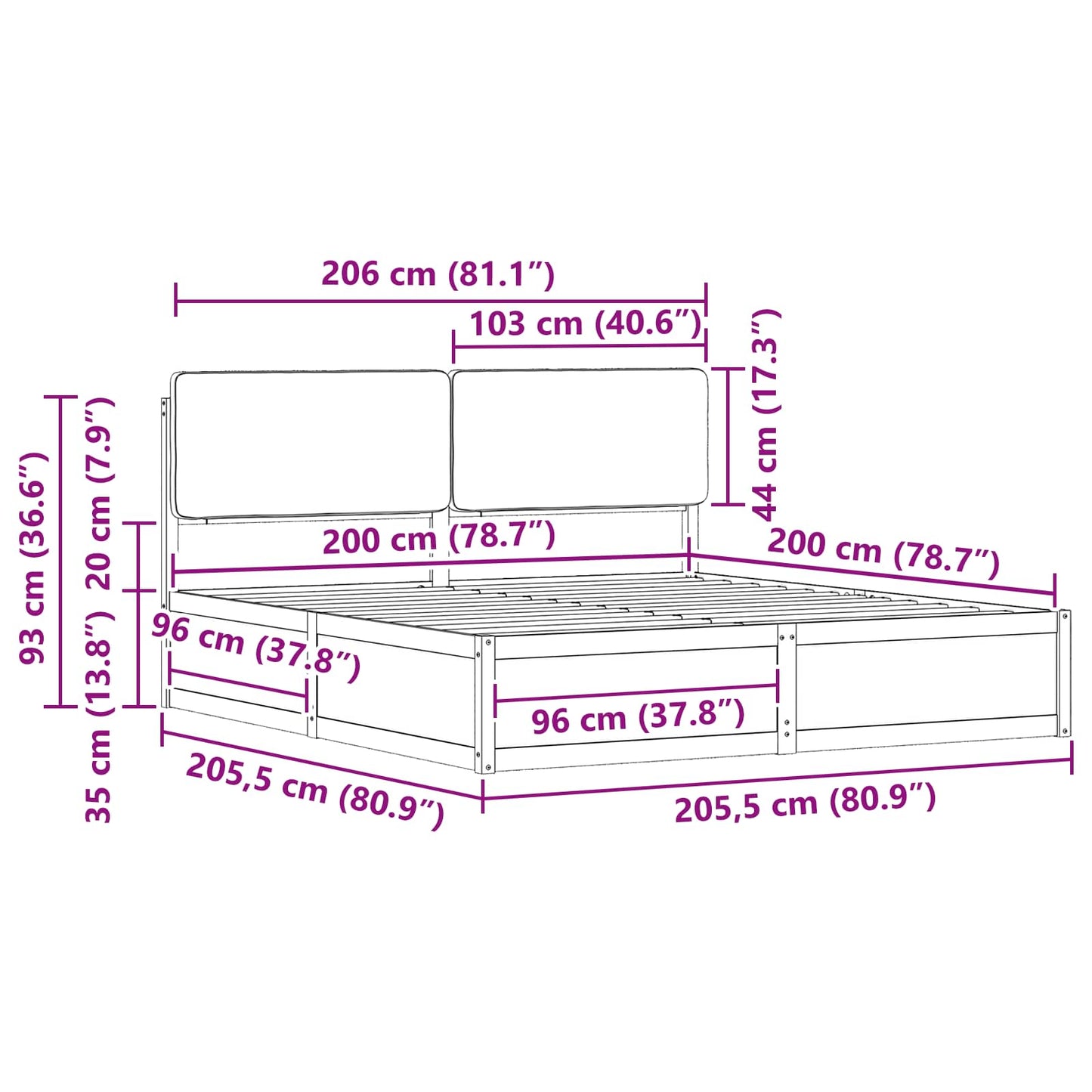 Bettgestell mit gepolstertem Kopfteil Hellgrau 200 x 200 cm