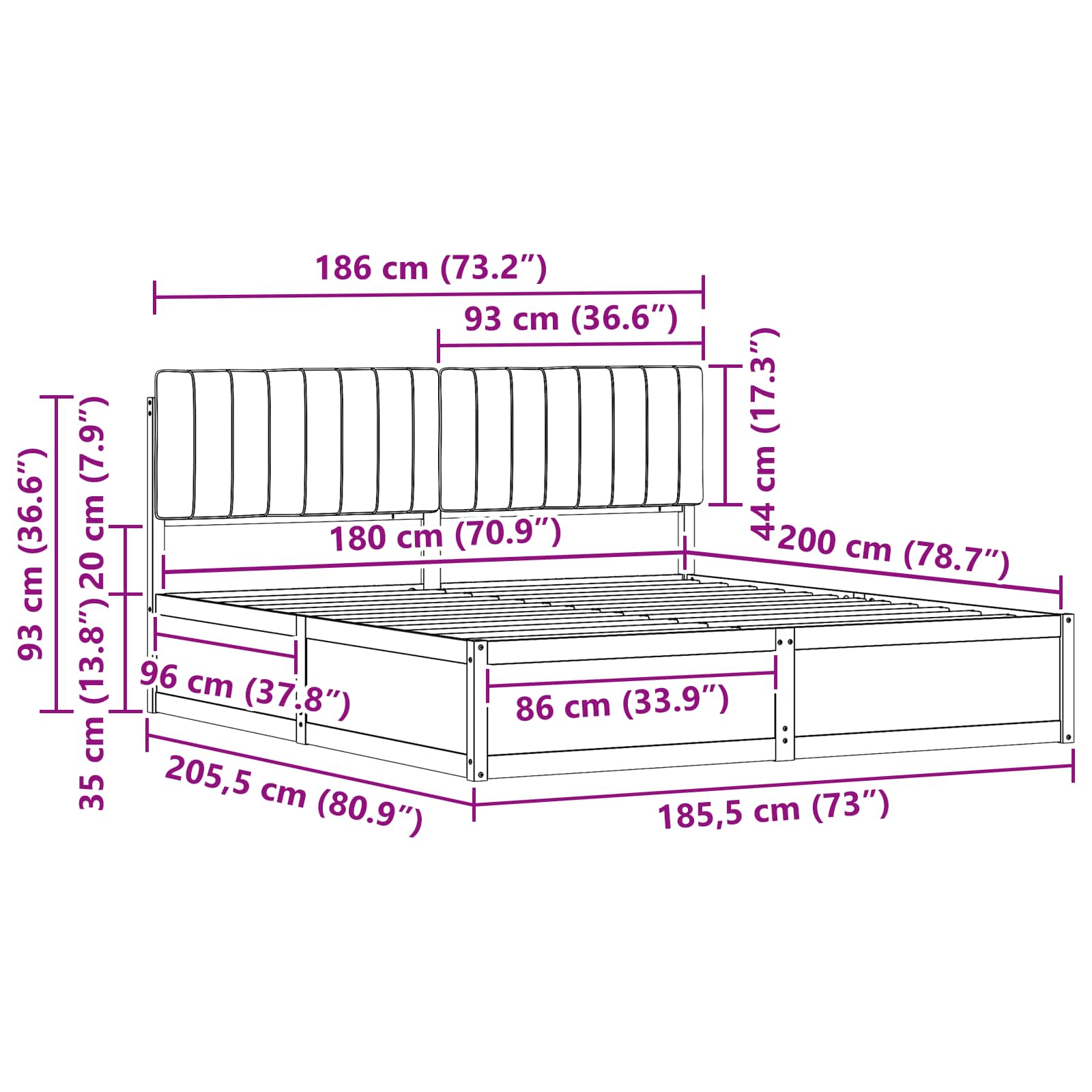 Bettgestell mit gepolstertem Kopfteil Hellgrau 180 x 200 cm