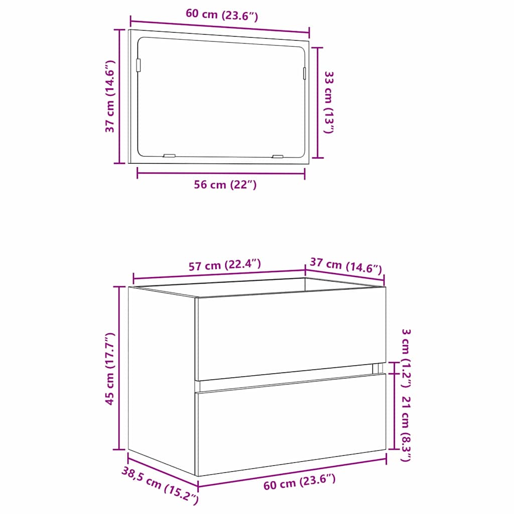 Badezimmermöbel-Set Beton Grau 60 x 38,3 x 45 cm Holzwerkstoff