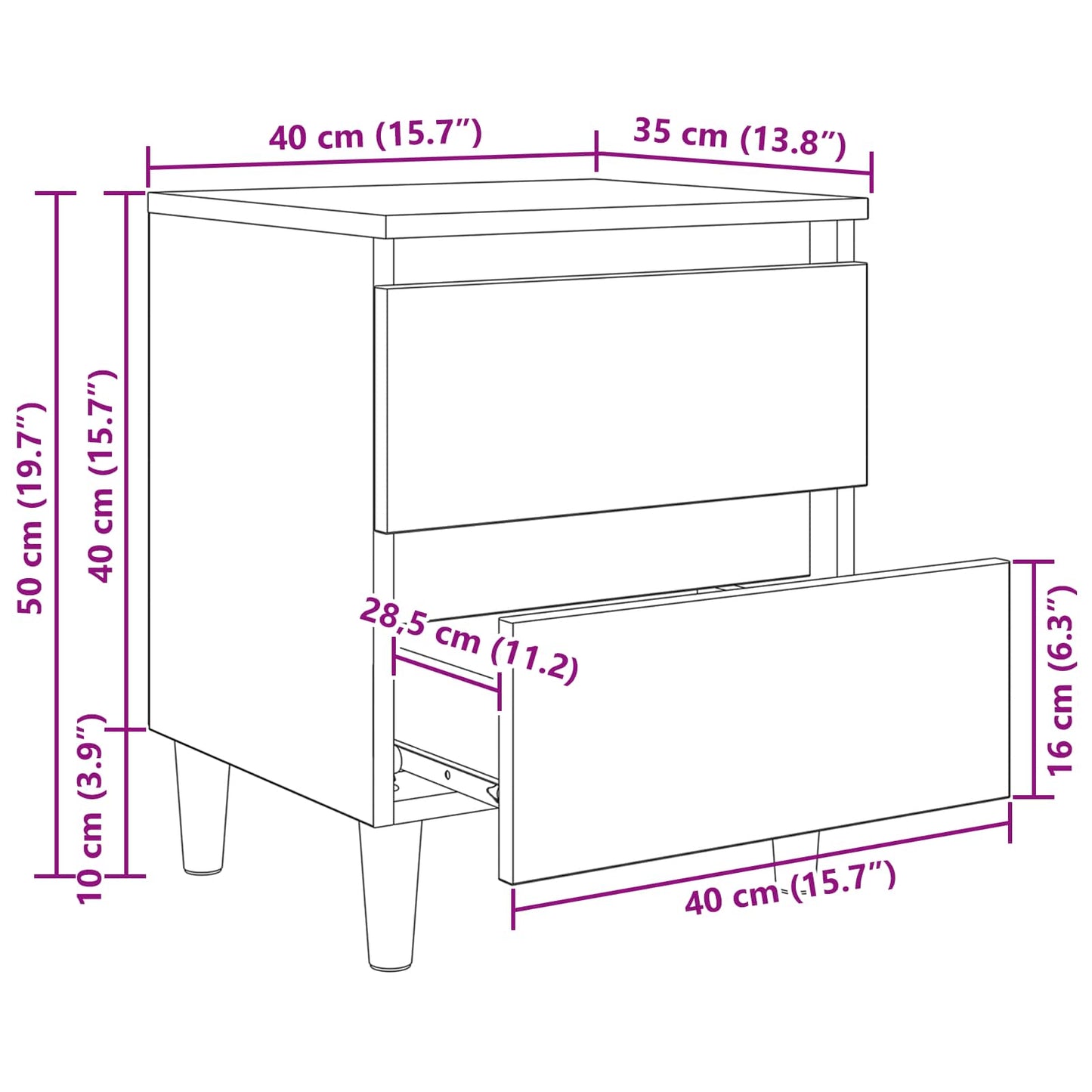 Bettschrank Altholz 40 x 35 x 50 cm Holzwerkstoff