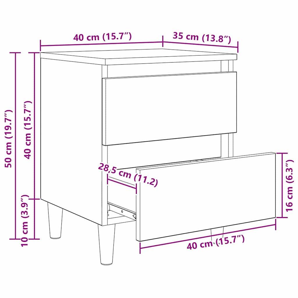 Bettschrank Schwarz Eichen-Optik 40 x 35 x 50 cm Holzwerkstoff