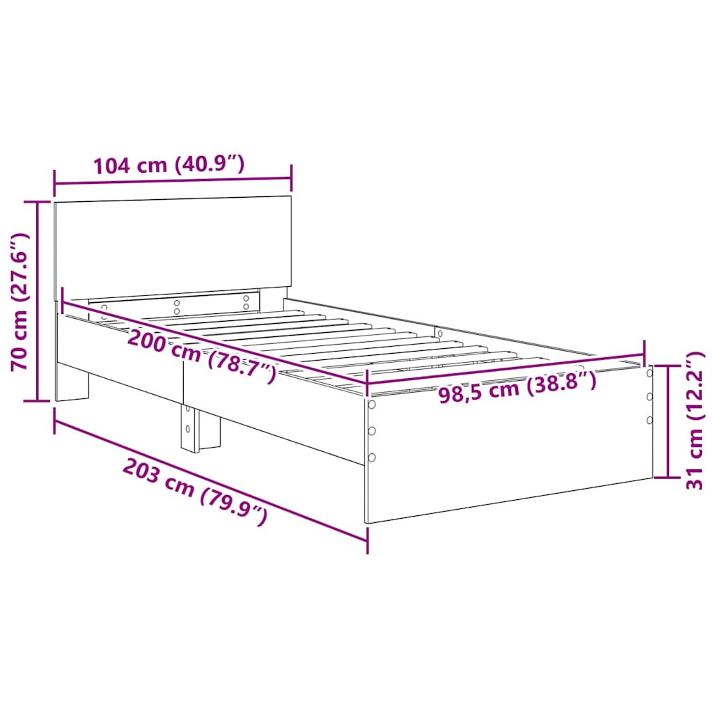 Bettrahmen mit Kopfteil Altholz 100 x 200 cm Holzwerkstoff
