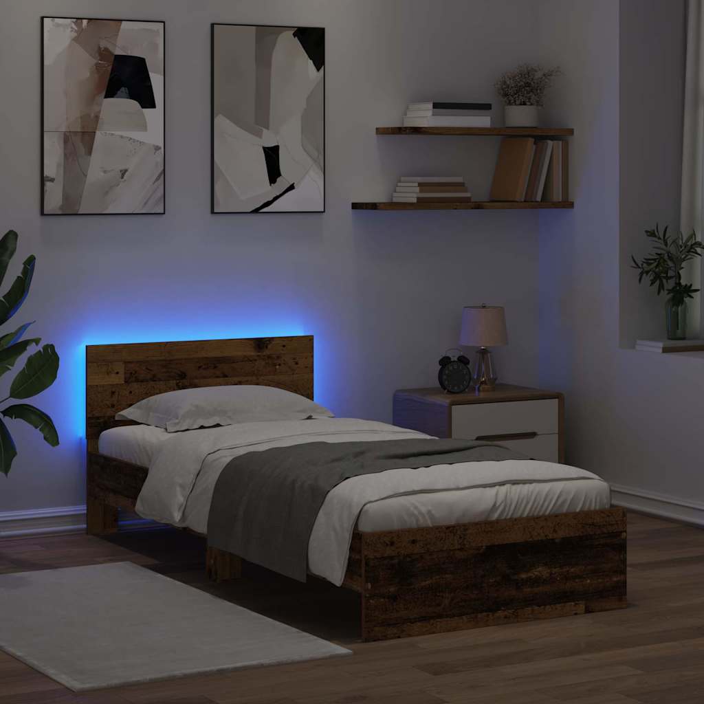 Bettrahmen mit Kopfteil Altholz 90 x 200 cm Holzwerkstoff