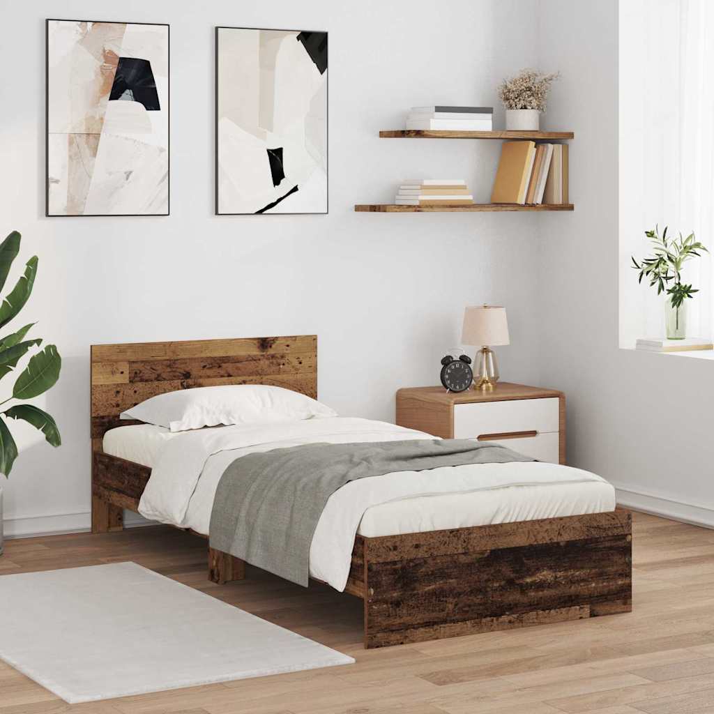 Bettrahmen mit Kopfteil Altholz 90 x 200 cm Holzwerkstoff