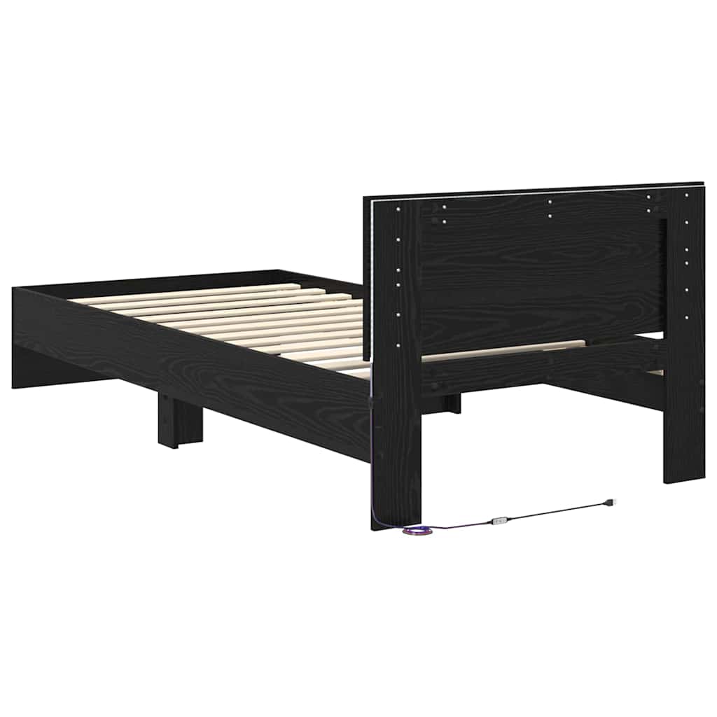 Bettrahmen Schwarz Eichen-Optik 90 x 200 cm Holzwerkstoff