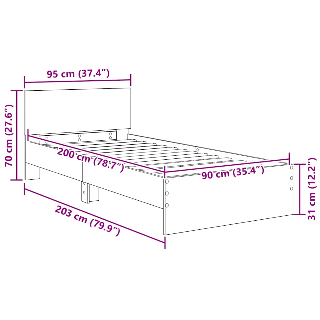 Bettrahmen Schwarz Eichen-Optik 90 x 200 cm Holzwerkstoff