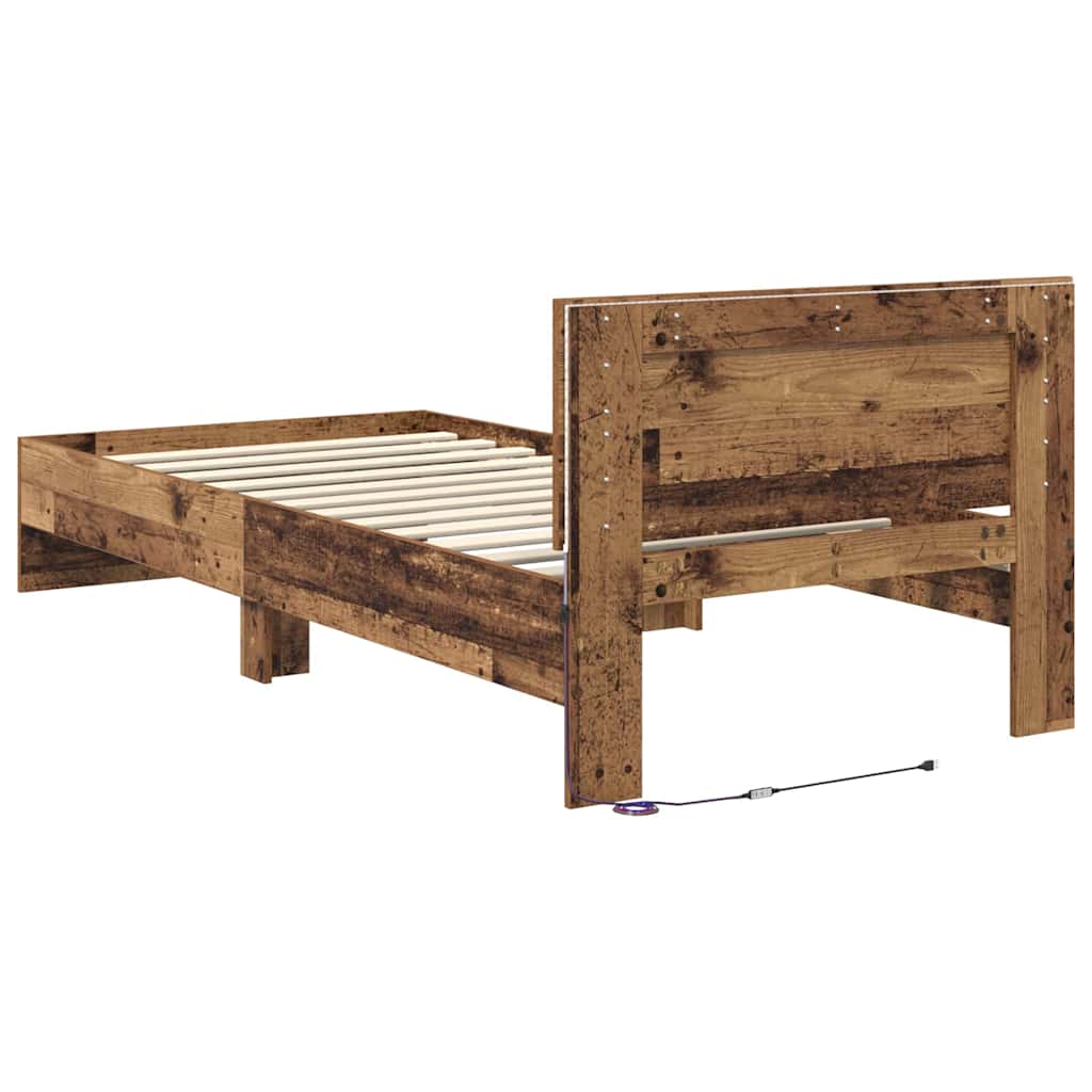 Bettrahmen mit Kopfteil Altholz 90 x 190 cm Holzwerkstoff