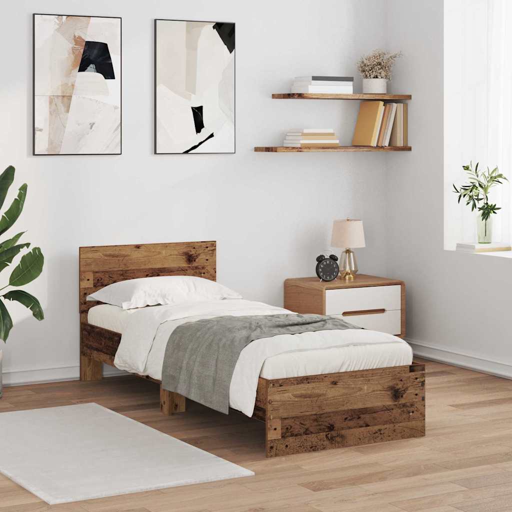 Bettrahmen mit Kopfteil Altholz 75 x 190 cm Holzwerkstoff