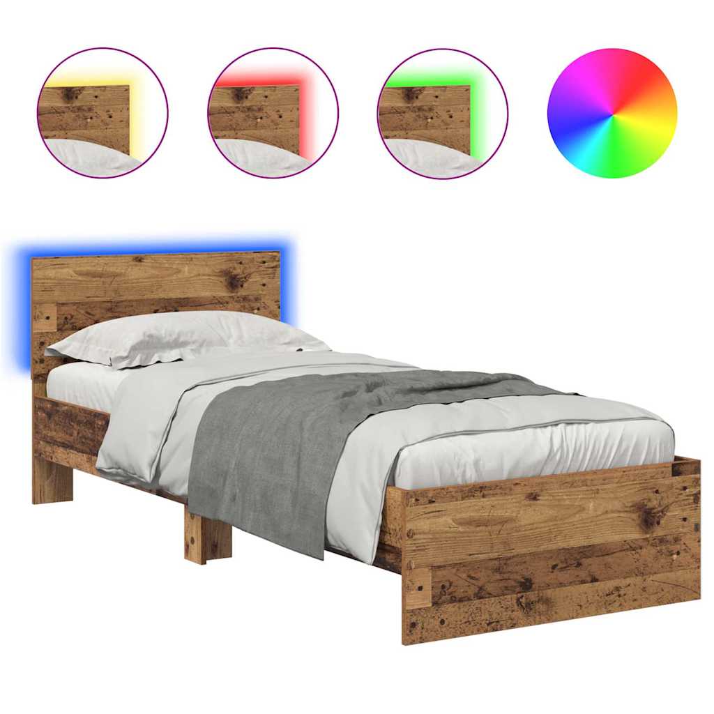 Bettrahmen mit Kopfteil Altholz 75 x 190 cm Holzwerkstoff