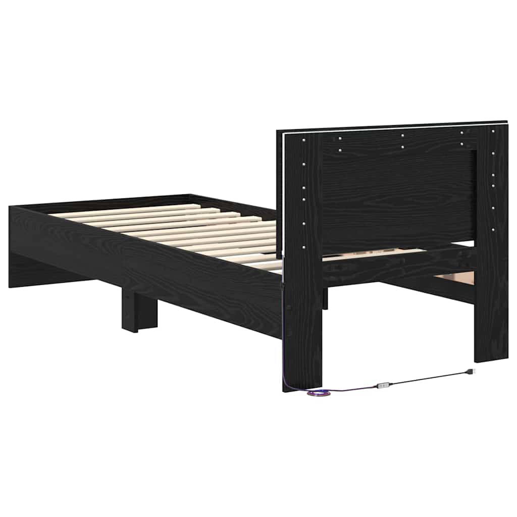 Bettrahmen Schwarz Eichen-Optik 75 x 190 cm Holzwerkstoff