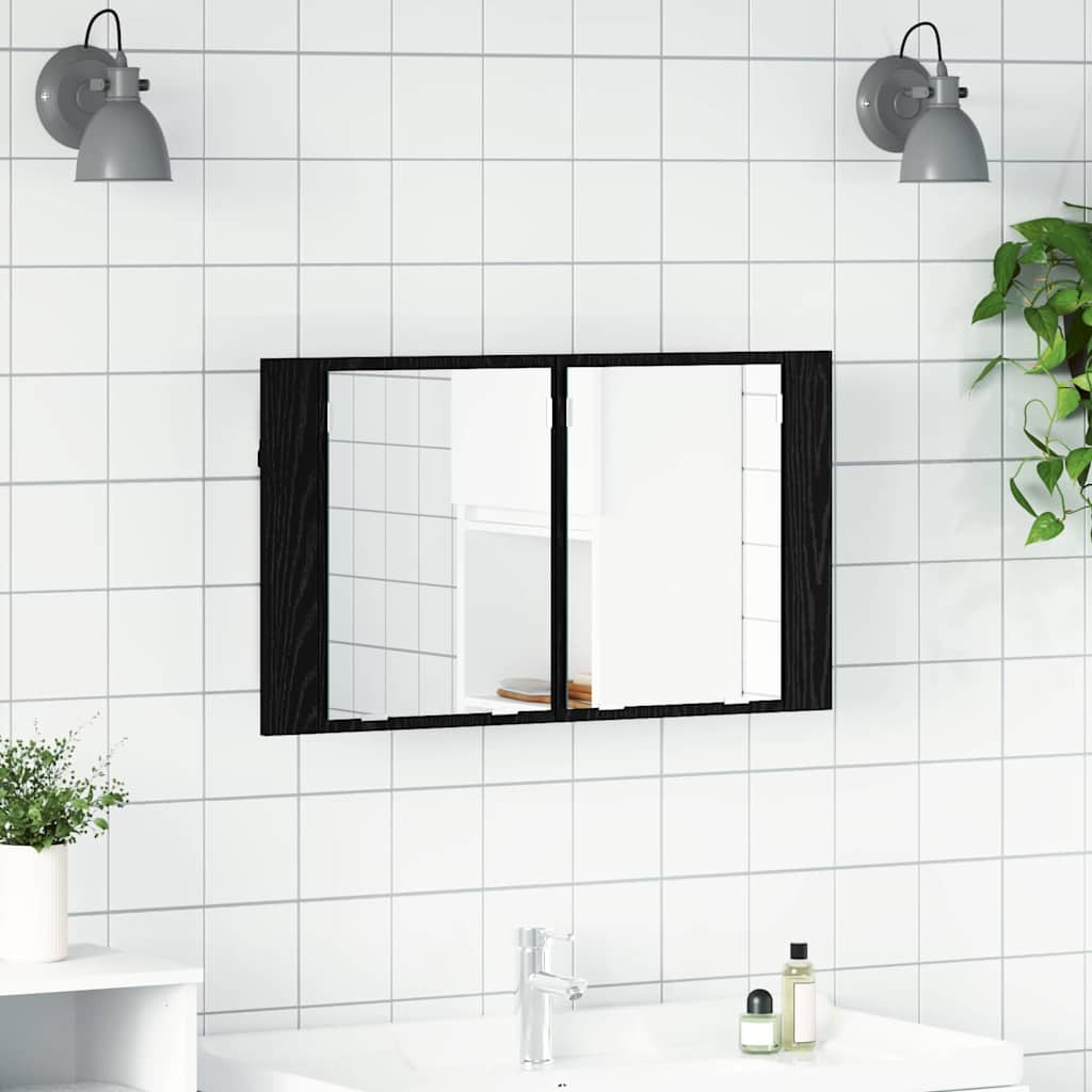 Badezimmerspiegelschrank Schwarz Eichen-Optik 80 x 12 x 45 cm