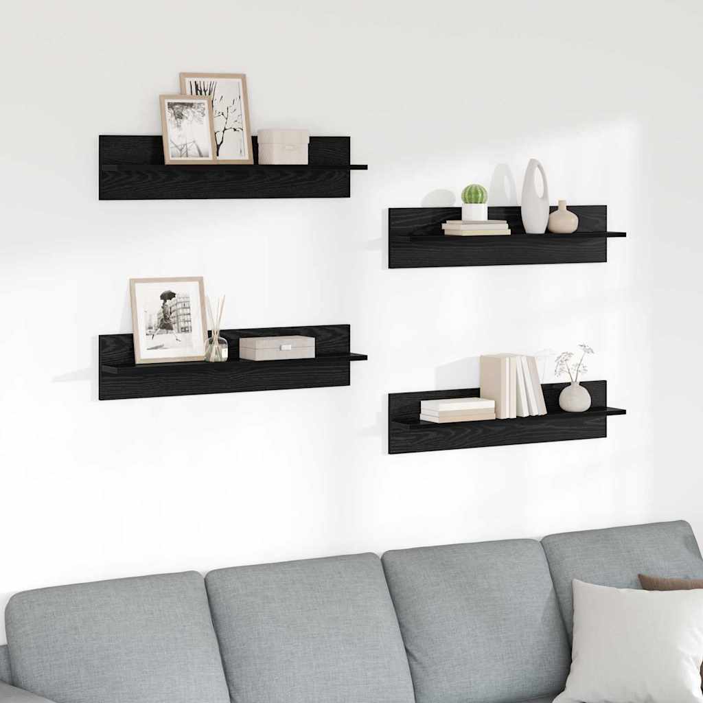 Wandregale 4 stk. Schwarz Eichen-Optik 80 x 11,5 x 18 cm