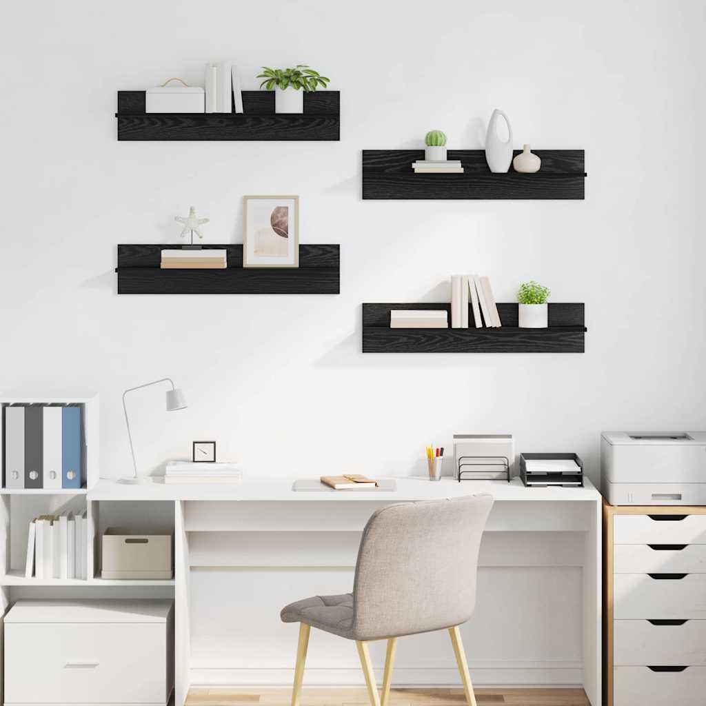 Wandregale 4 stk. Schwarz Eichen-Optik 80 x 11,5 x 18 cm