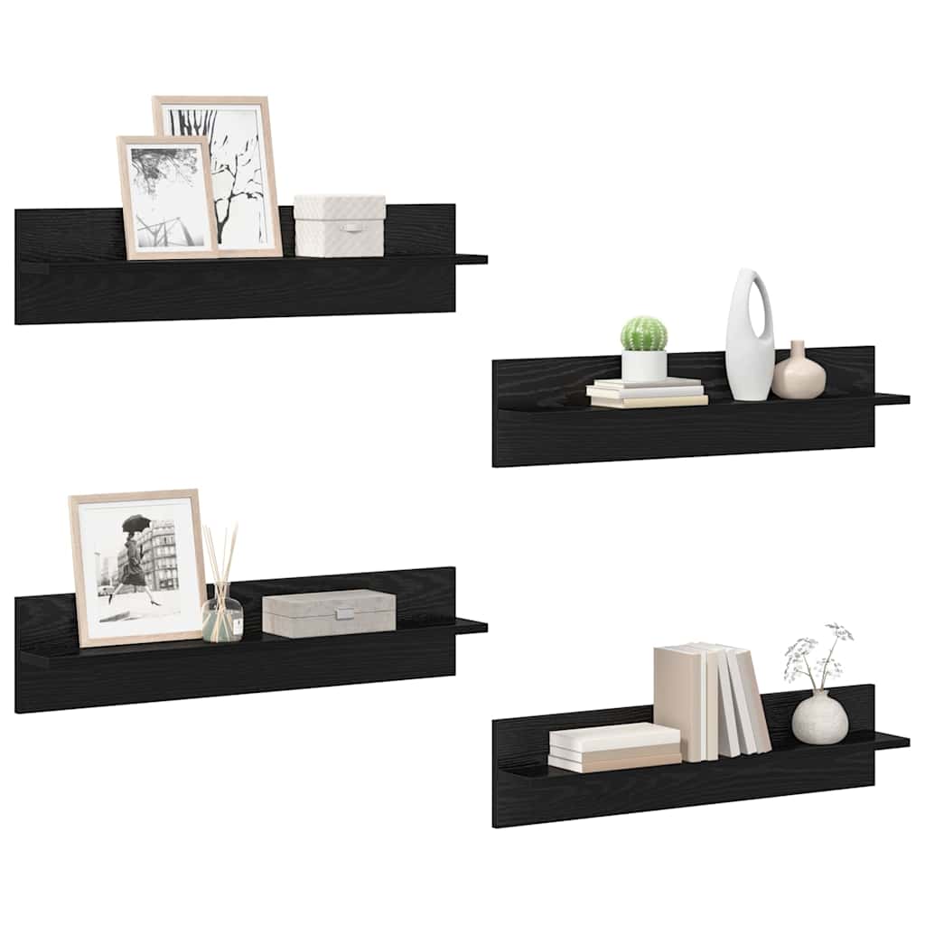 Wandregale 4 stk. Schwarz Eichen-Optik 80 x 11,5 x 18 cm