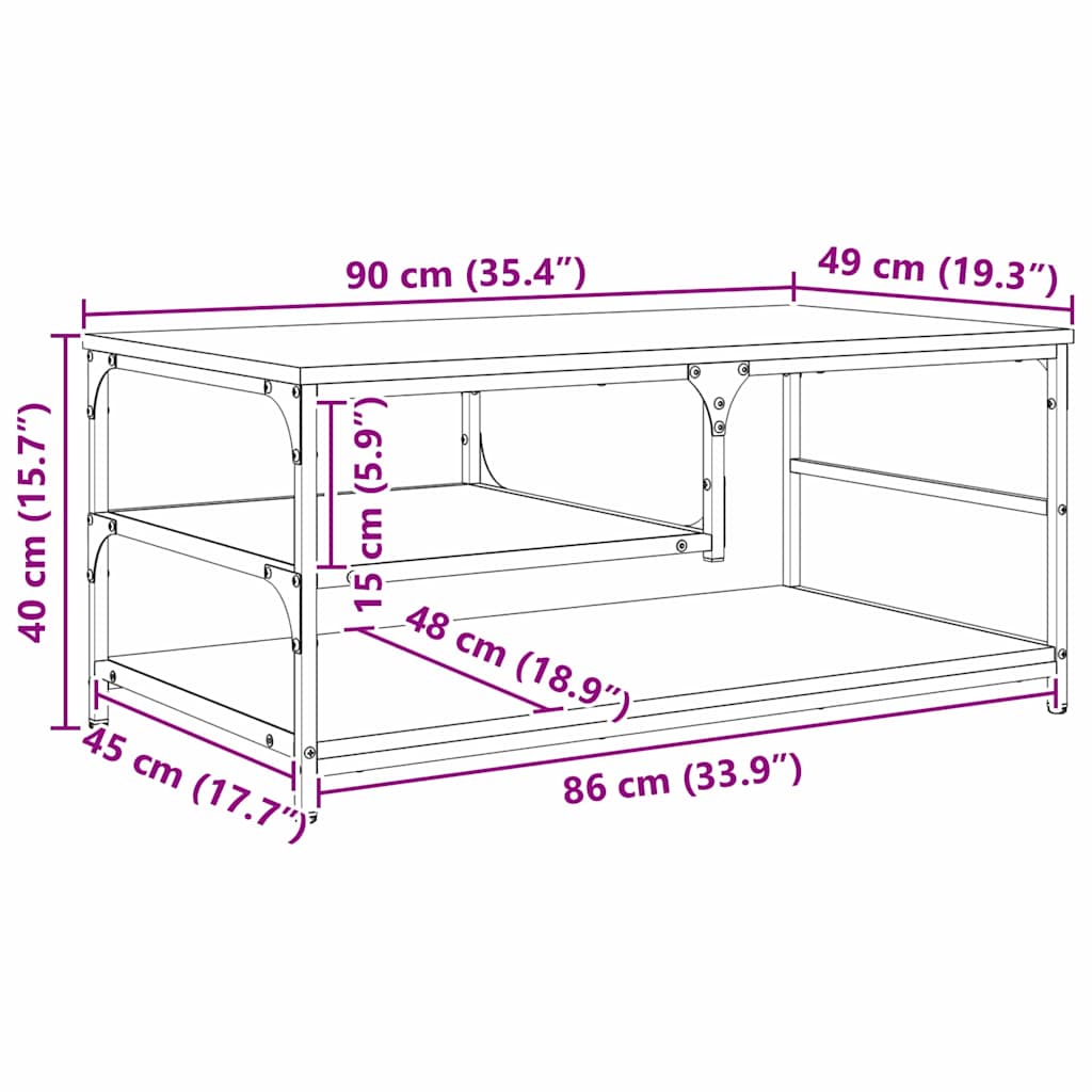 Couchtisch Altholz 90 x 49 x 40 cm Holzwerkstoff