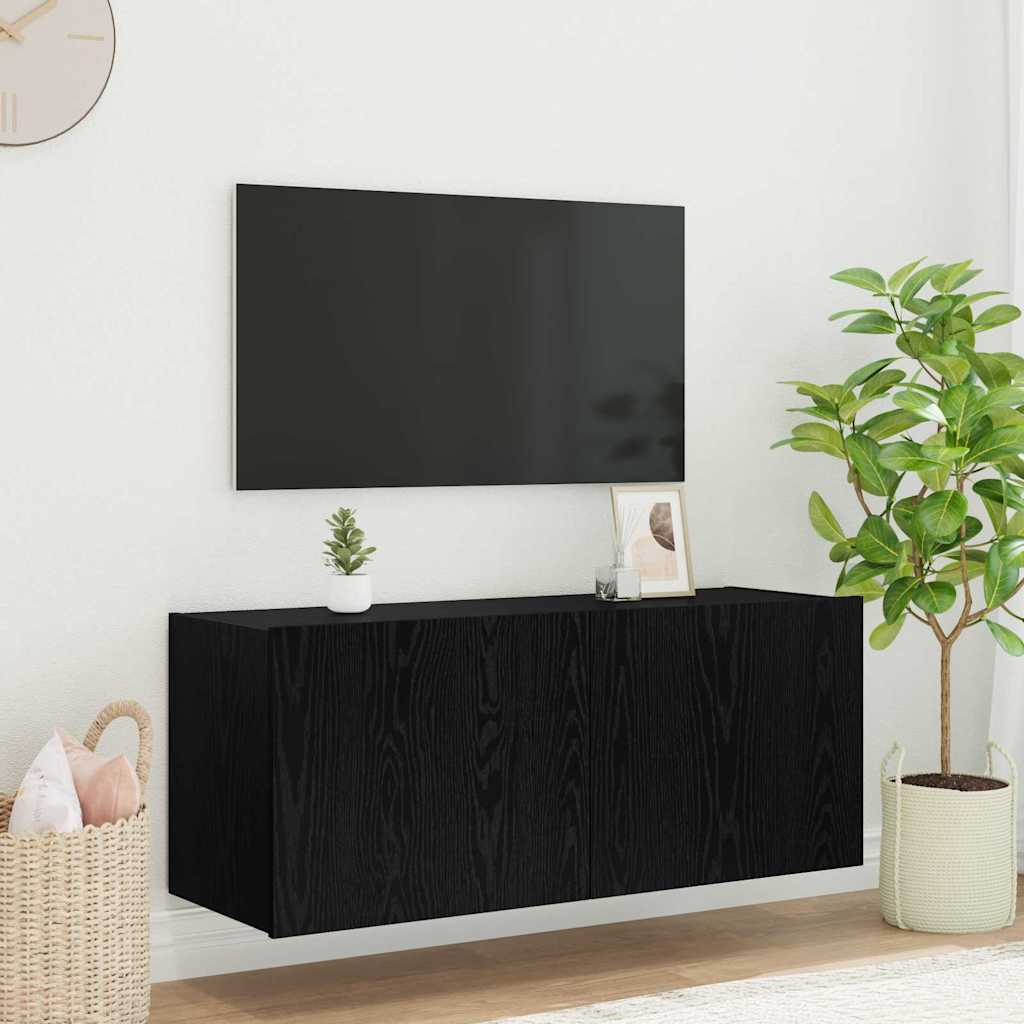 TV-Wandschrank Schwarz Eichen-Optik Holzwerkstoff