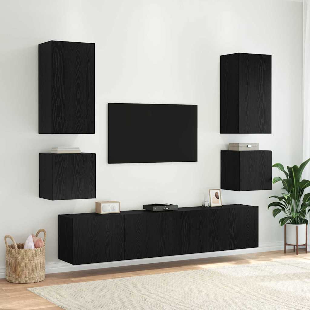 TV-Wandschrank Schwarz Eichen-Optik Holzwerkstoff