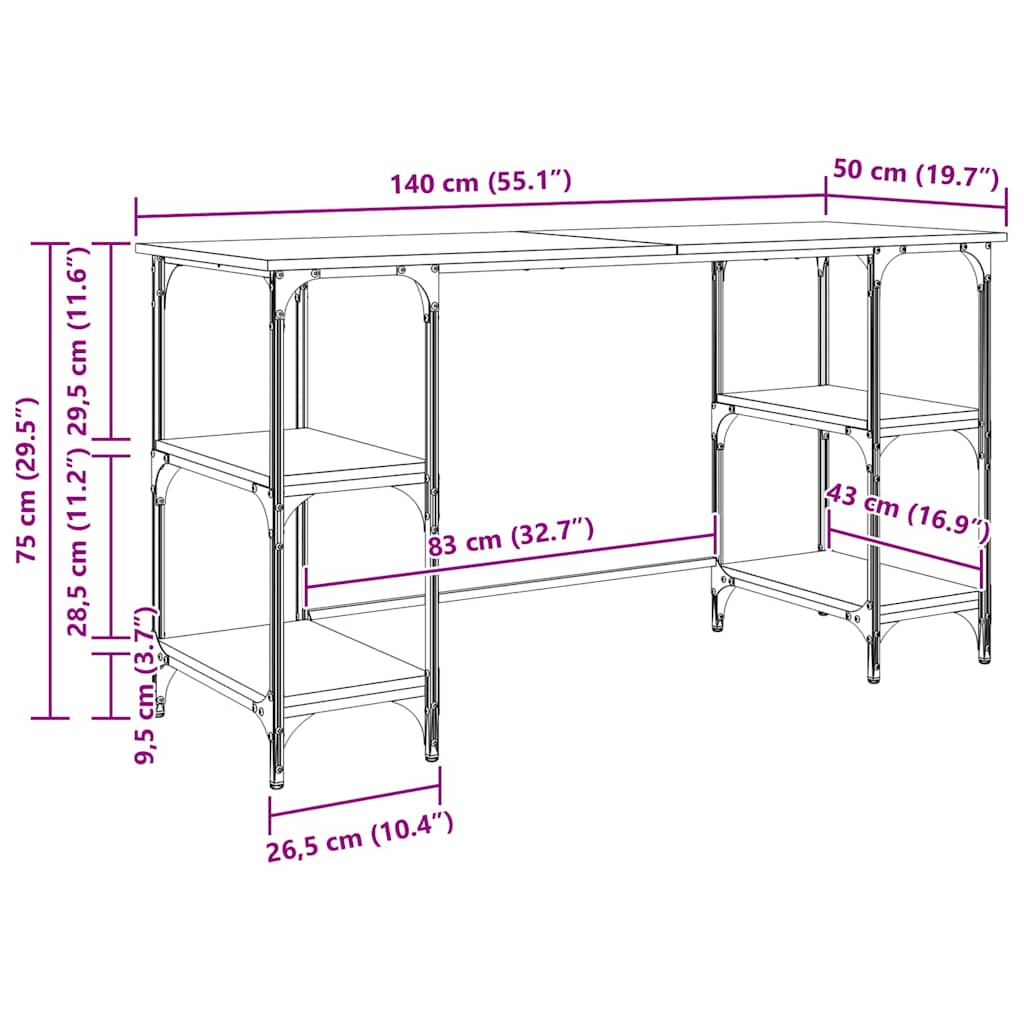 Schreibtisch Artisan-Eiche Holzwerkstoff 140 x 50 x 75 cm