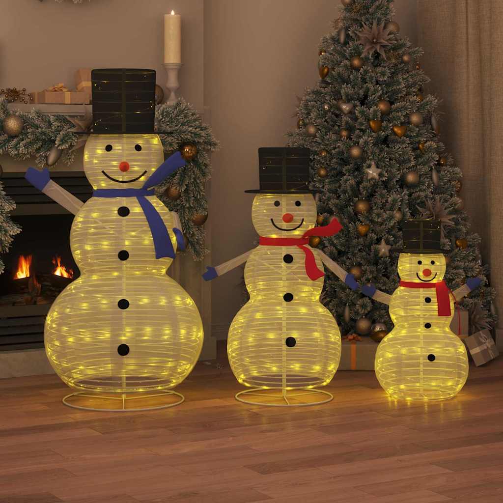 Weihnachts-Schneemann Familie 3 Stk. Warmes Weiß 55 x 122 cm