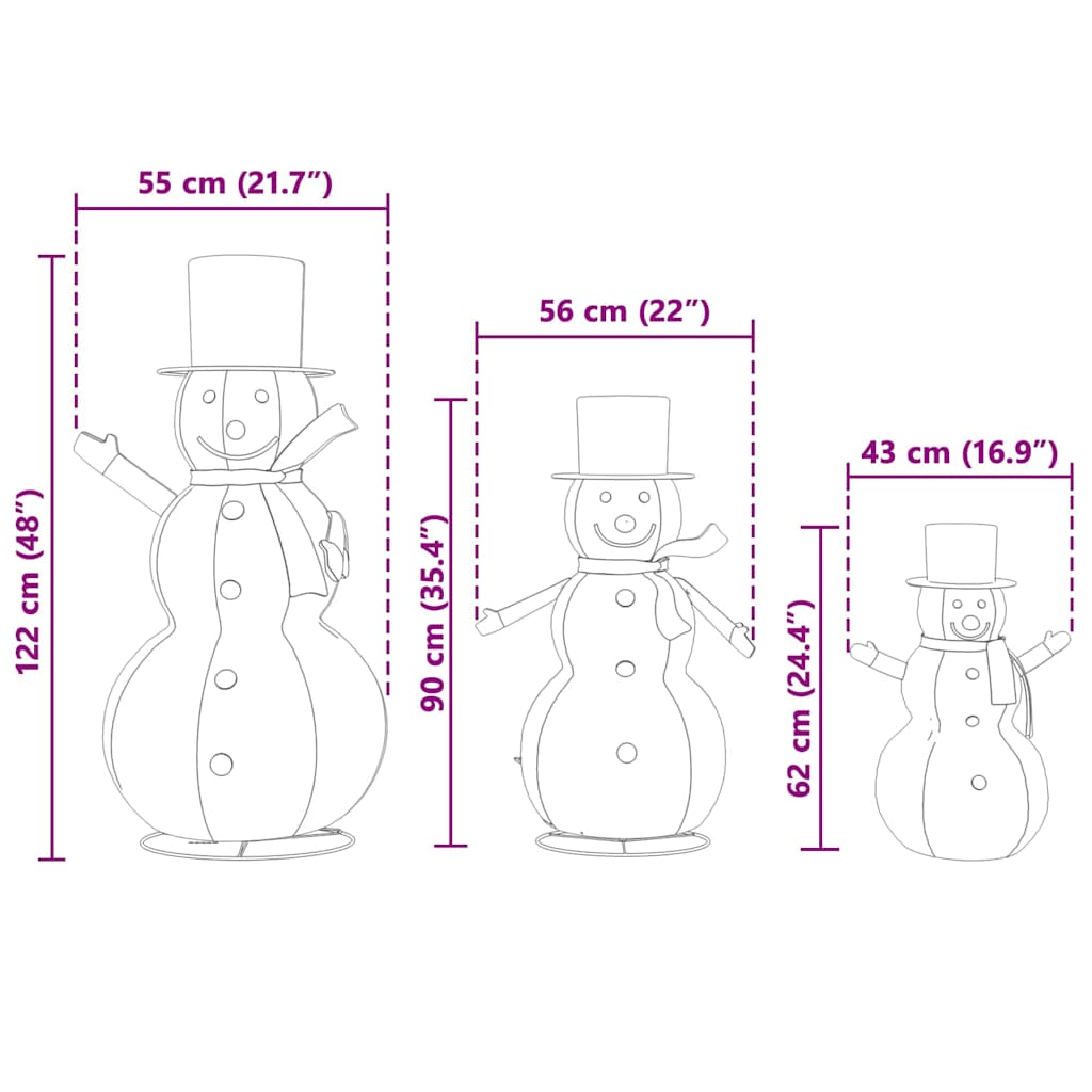 Weihnachts-Schneemann Familie 3 Stk. Warmes Weiß 55 x 122 cm