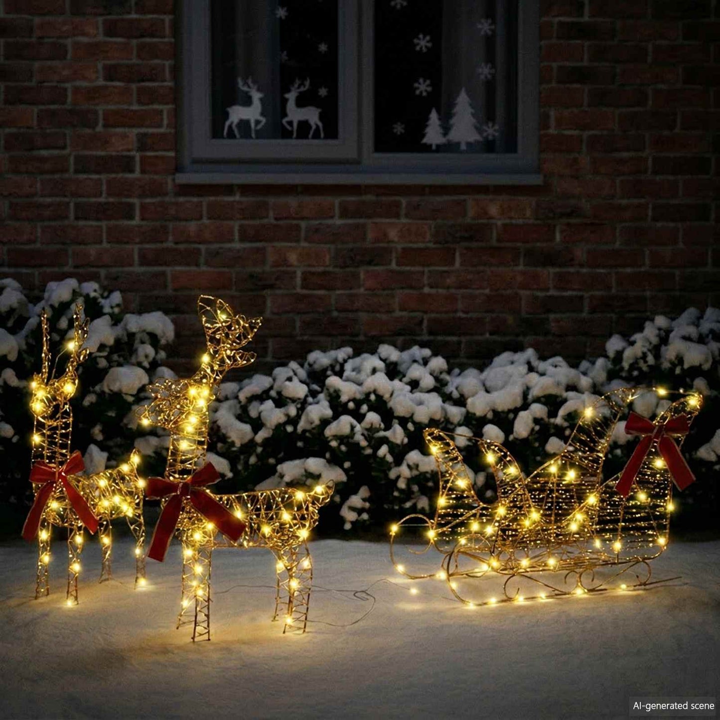 Rentier Zieh Schlitten 160 LEDs Warmes Weiß 30 x 12 x 55 cm PET