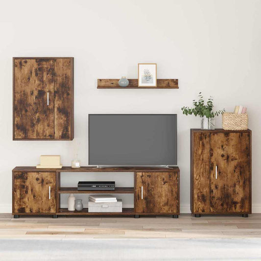 4-teilige TV-Schrank Set Rauchiges Eichenholz Holzwerkstoff