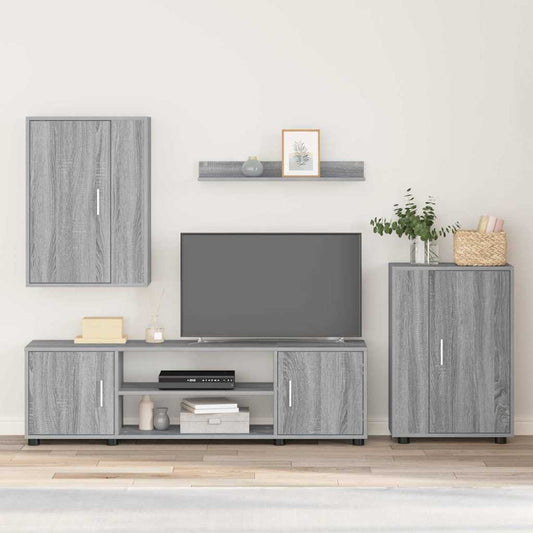 4-teilige TV-Schrank Set Wandmontiert Grau Sonoma Holzwerkstoff