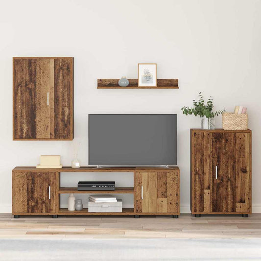 4-teilige TV-Schrank Set Wandmontiert Altholz Holzwerkstoff