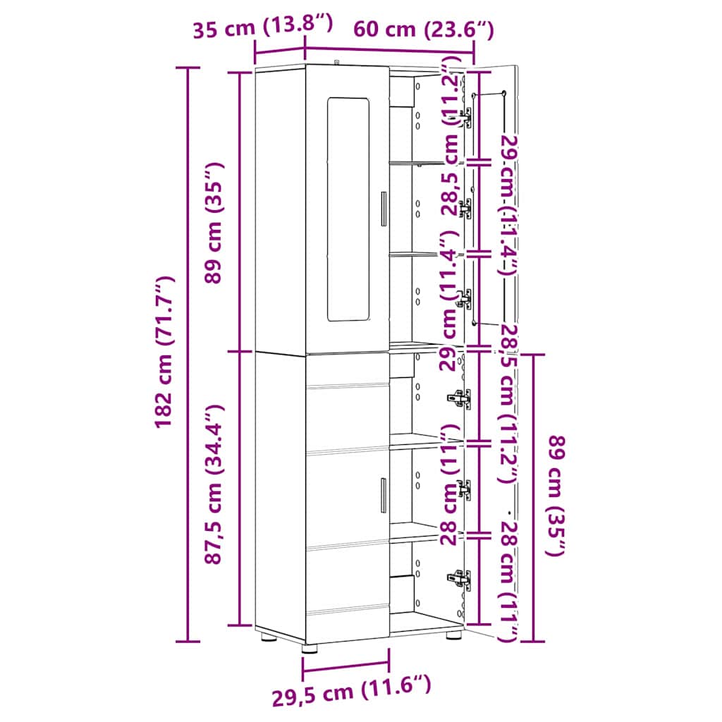 Highboard FLORIN 60 x 35 x 182 cm Beton Grau Holzwerkstoff