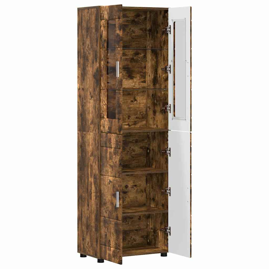 Highboard mit Regal FLORIN Geräucherte Eiche 60 x 35 x 182 cm
