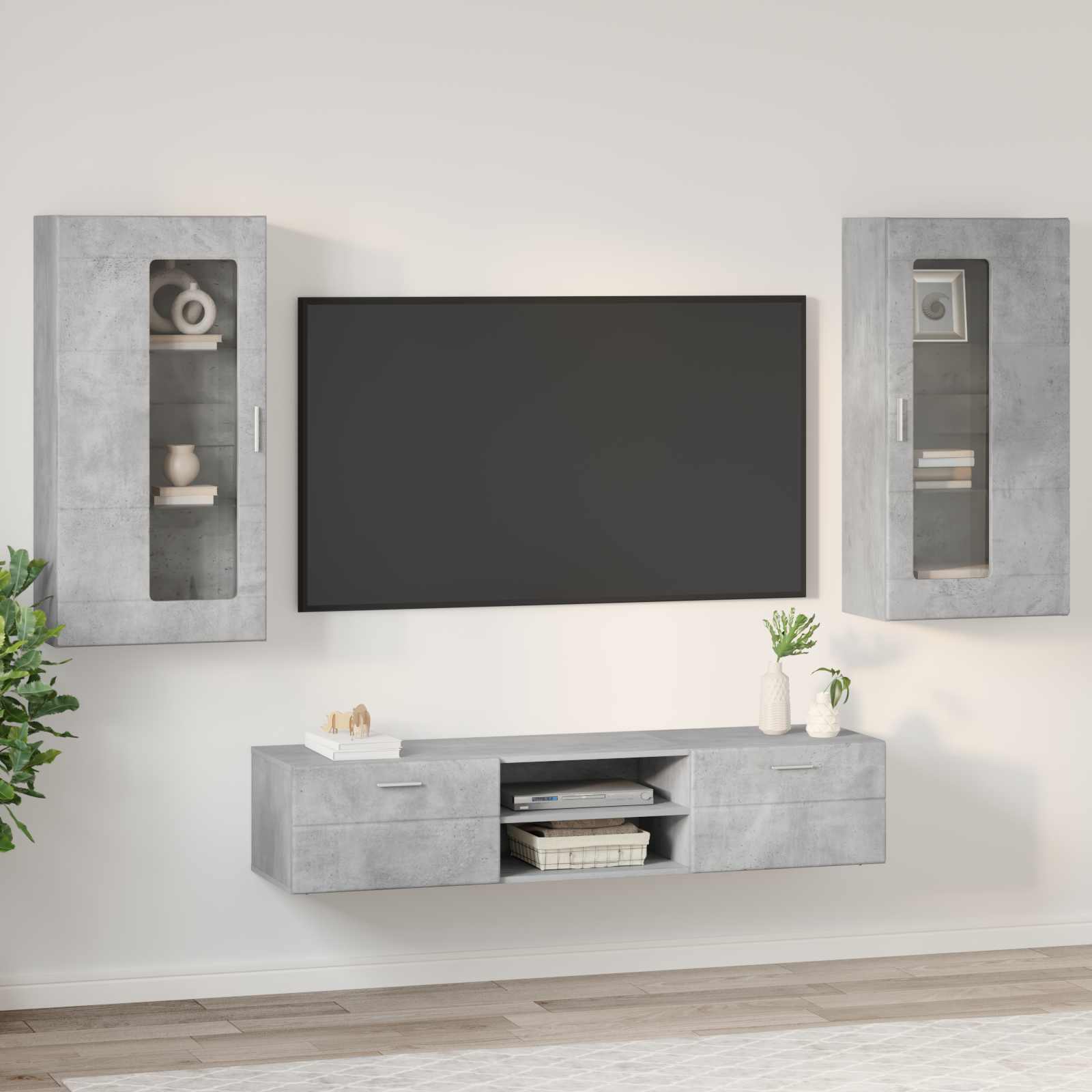 TV-Schrankset FLORIN 3 stk. Betongrau Holzwerkstoff
