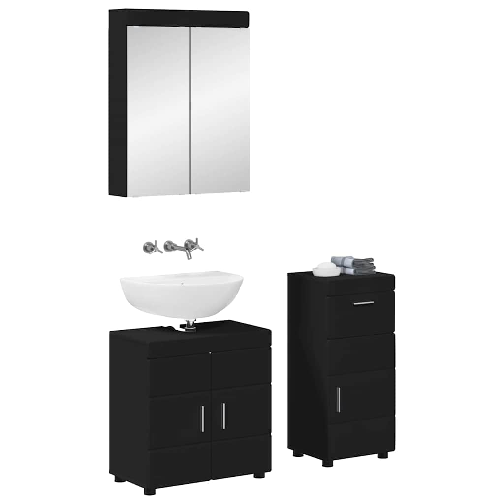 Badezimmermöbel-Set TULUM 3 stk. Schwarz 60 x 34 x 63 cm
