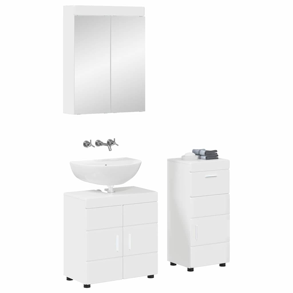 Badezimmermöbel-Set TULUM 3 stk. Hochglanz Weiß 60 x 34 x 63 cm