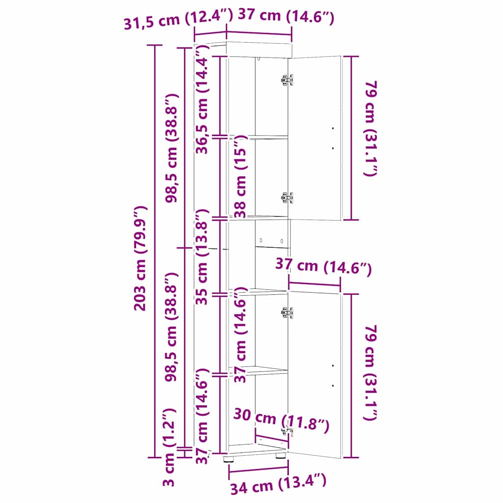 Badezimmermöbel-Set TULUM 3 stk. Schwarz 60 x 34 x 63 cm