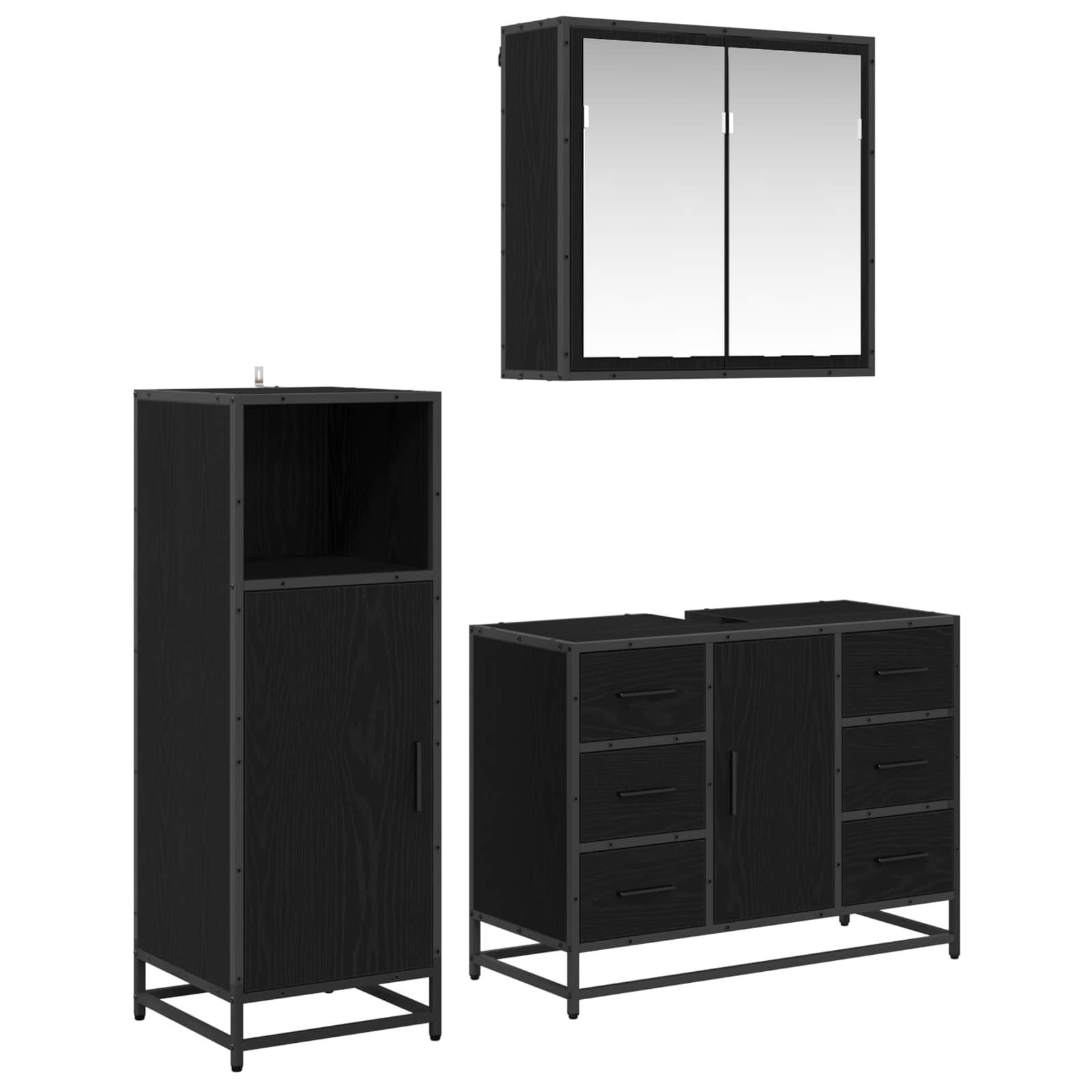 Badezimmermöbel-Set 3 stk. Schwarz Eichen-Optik 80 x 33 x 60 cm