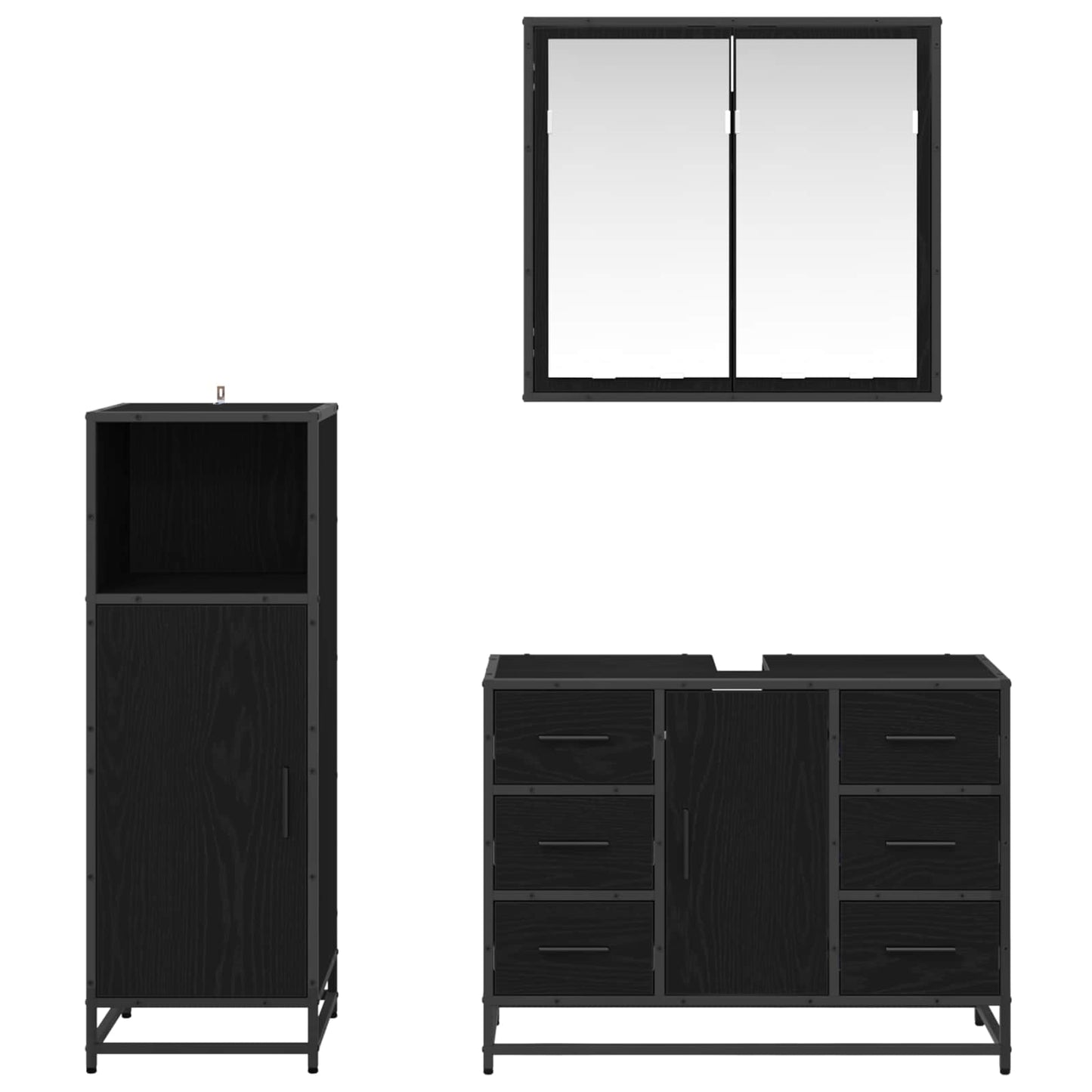 Badezimmermöbel-Set 3 stk. Schwarz Eichen-Optik 80 x 33 x 60 cm