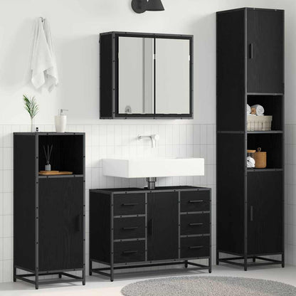 Badezimmermöbel-Set 4 stk. Schwarz Eichen-Optik 80 x 33 x 60 cm