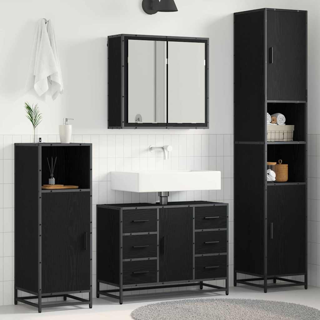 Badezimmermöbel-Set 4 stk. Schwarz Eichen-Optik 80 x 33 x 60 cm