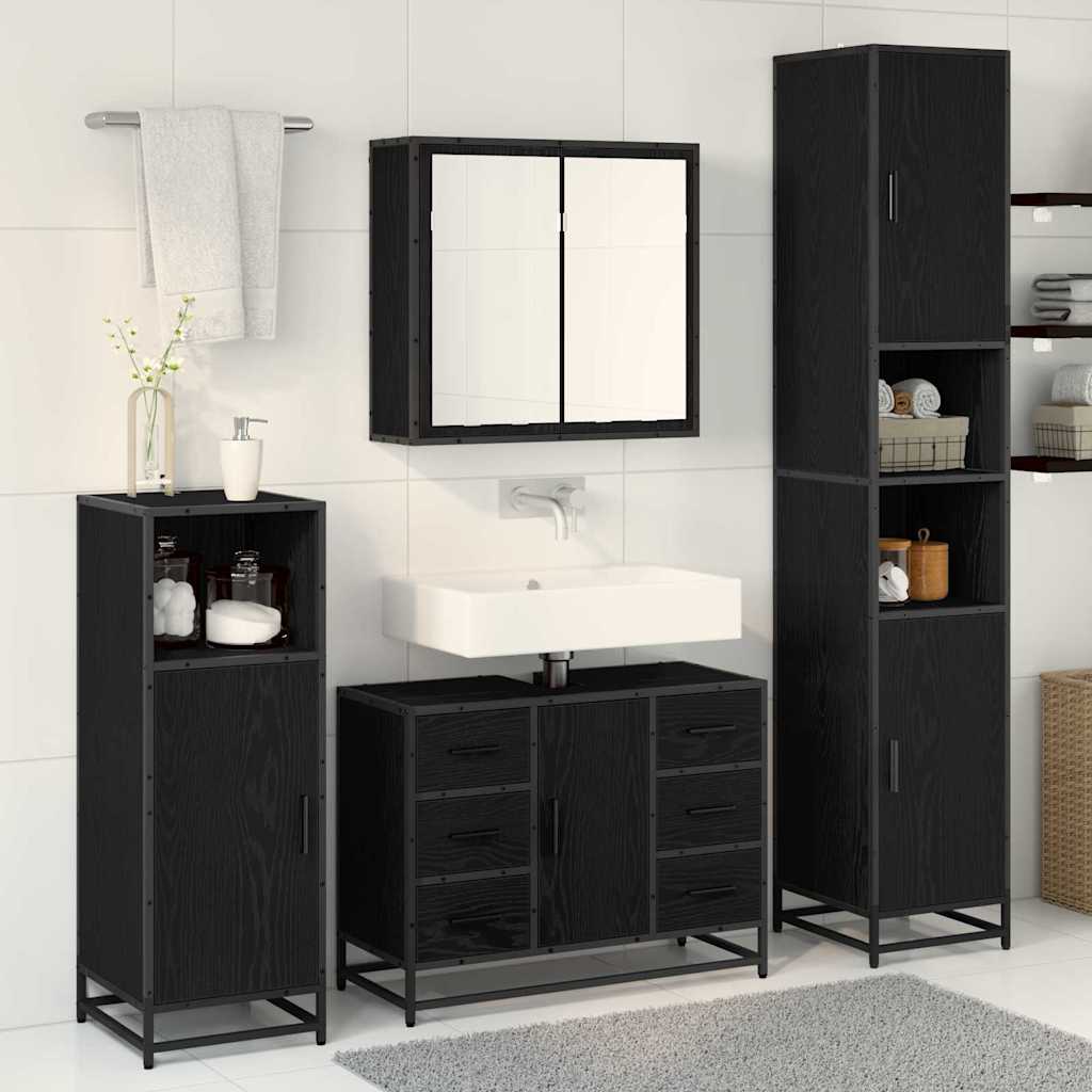 Badezimmermöbel-Set 4 stk. Schwarz Eichen-Optik 80 x 33 x 60 cm