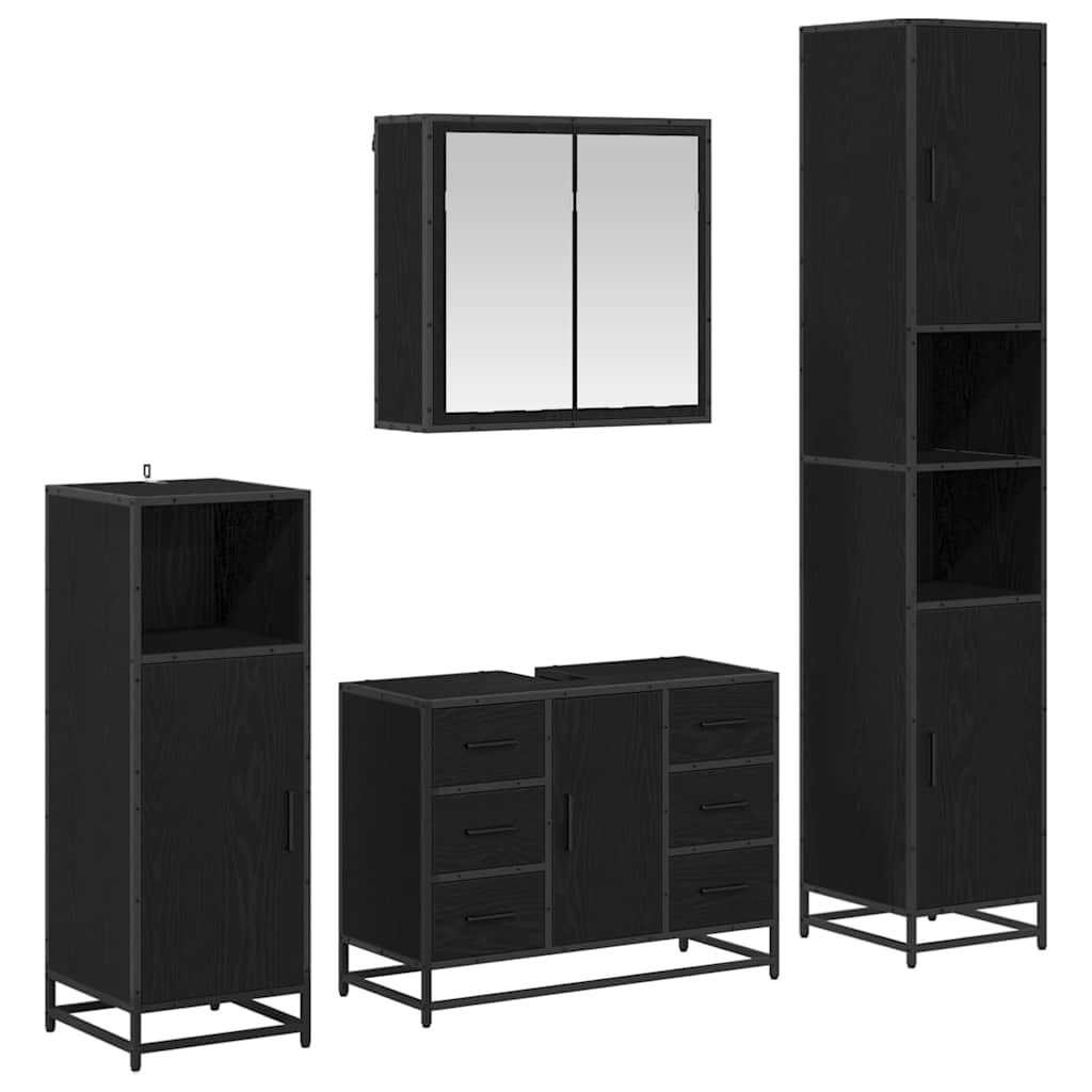 Badezimmermöbel-Set 4 stk. Schwarz Eichen-Optik 80 x 33 x 60 cm