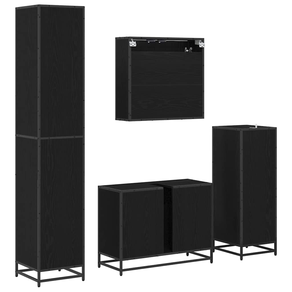 Badezimmermöbel-Set 4 stk. Schwarz Eichen-Optik 80 x 33 x 60 cm