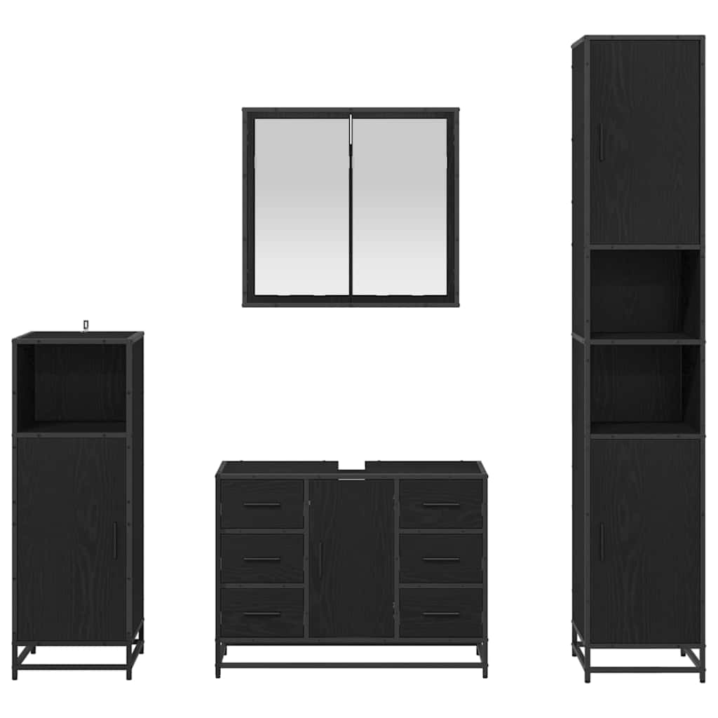 Badezimmermöbel-Set 4 stk. Schwarz Eichen-Optik 80 x 33 x 60 cm