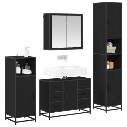 Badezimmermöbel-Set 4 stk. Schwarz Eichen-Optik 80 x 33 x 60 cm