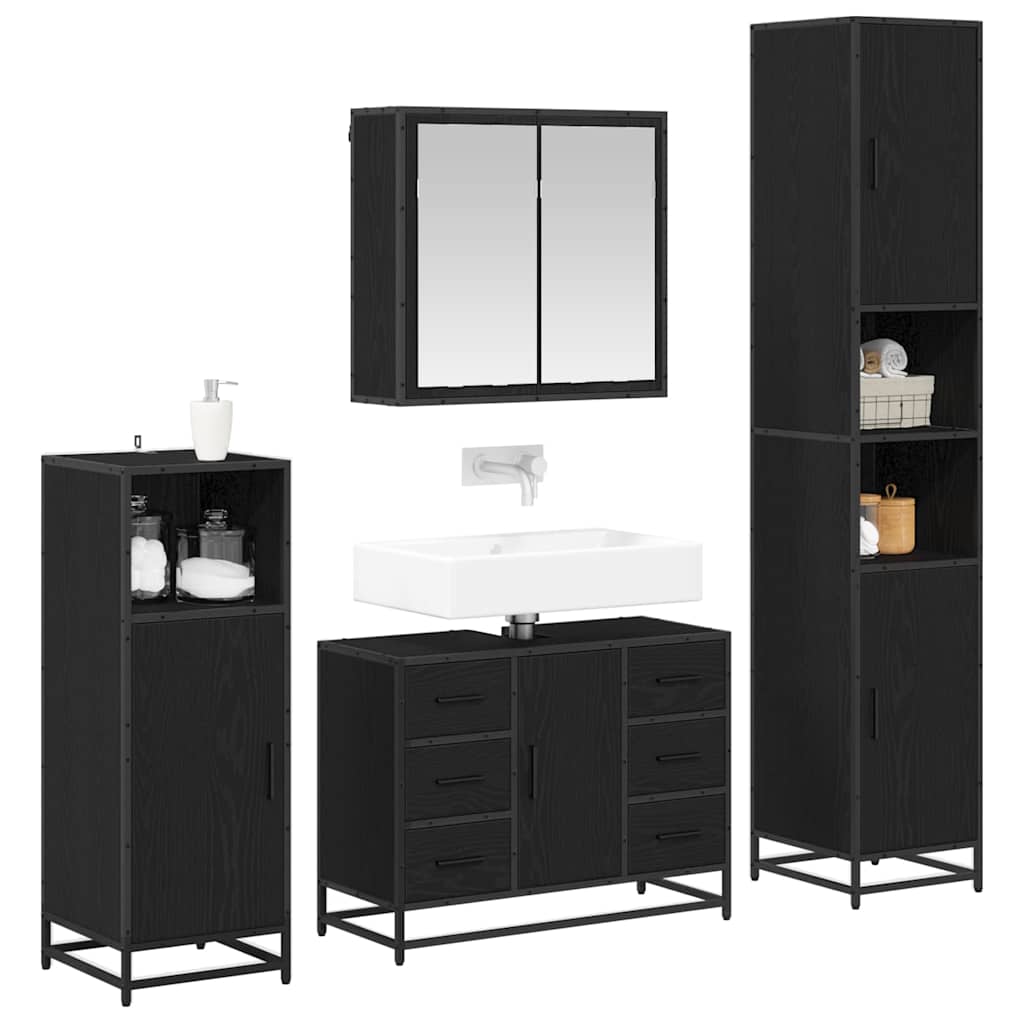 Badezimmermöbel-Set 4 stk. Schwarz Eichen-Optik 80 x 33 x 60 cm