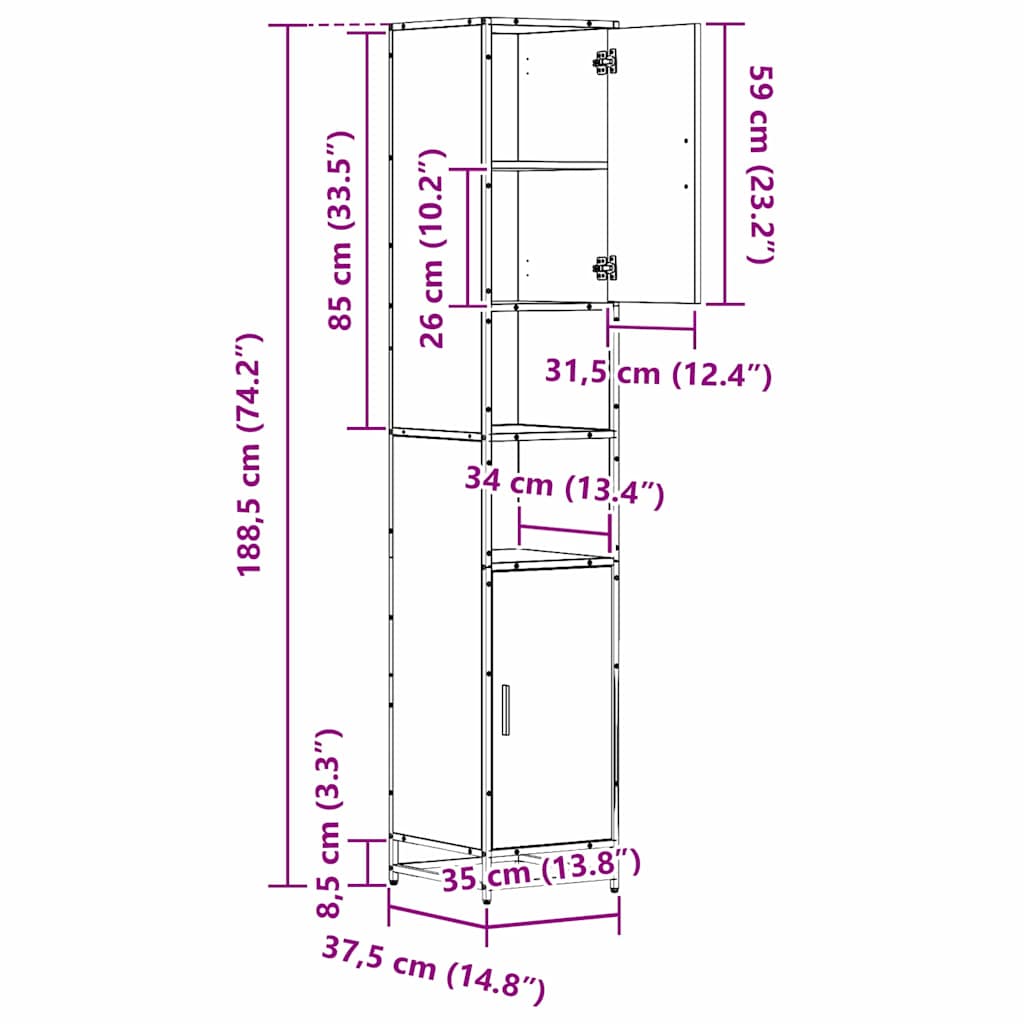 Badezimmermöbel-Set Altholz 35 x 37,5 x 188,5 cm Holzwerkstoff