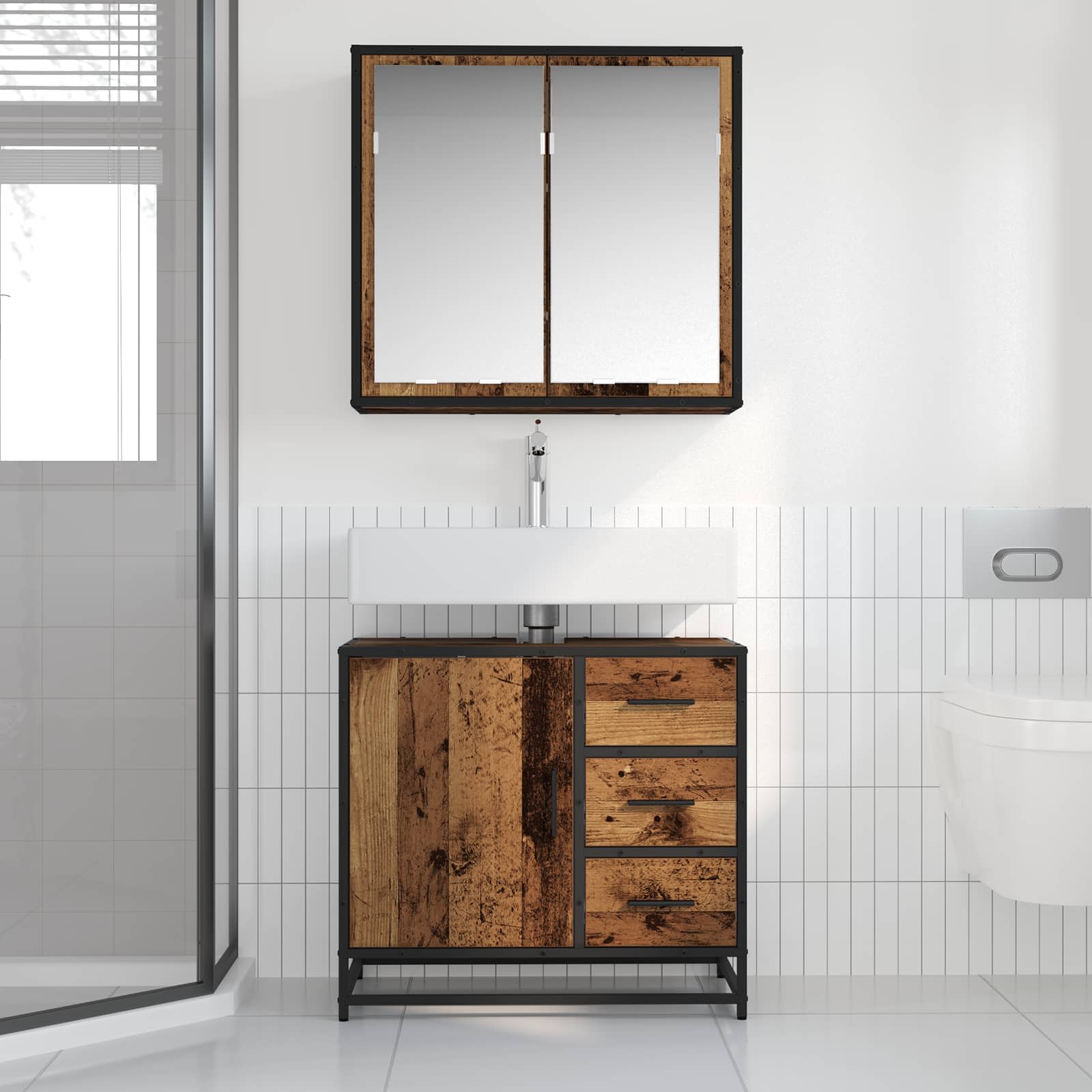 Badezimmermöbel-Set 2 stk. Altholz 65 x 33 x 60 cm