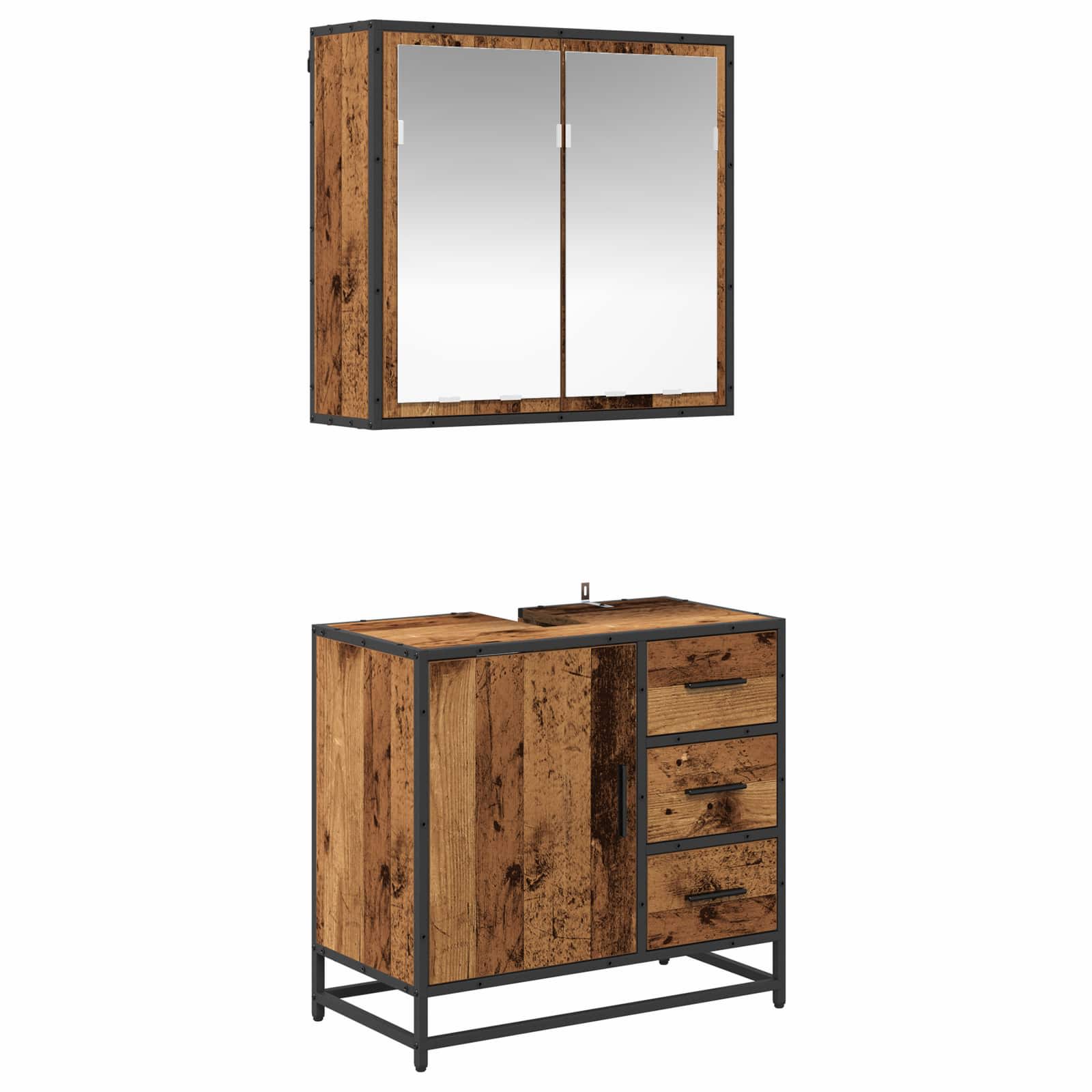 Badezimmermöbel-Set 2 stk. Altholz 65 x 33 x 60 cm