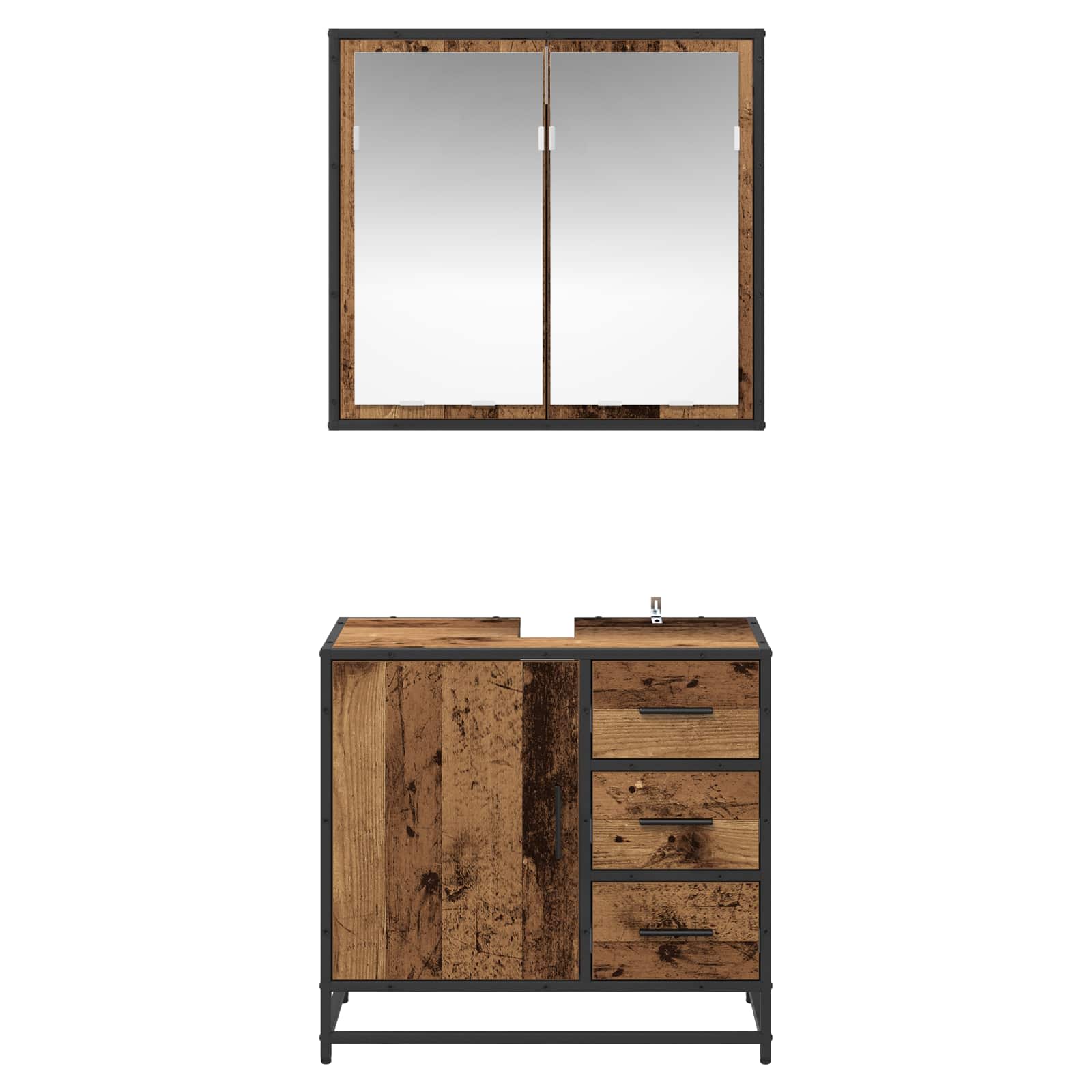 Badezimmermöbel-Set 2 stk. Altholz 65 x 33 x 60 cm
