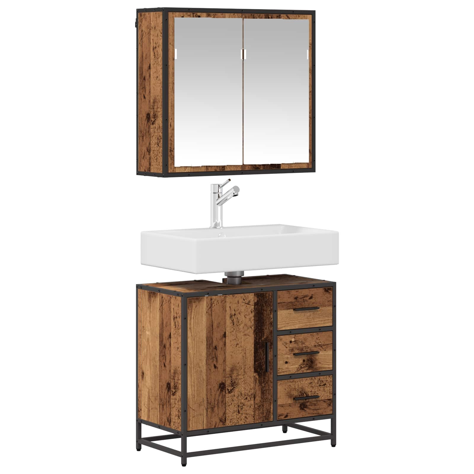 Badezimmermöbel-Set 2 stk. Altholz 65 x 33 x 60 cm