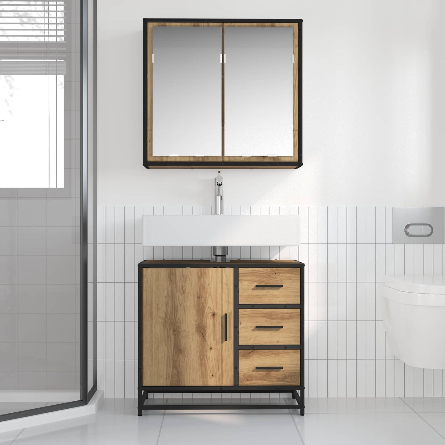 Badezimmermöbel-Set 2 Stk. Artisan-Eiche 65 x 33 x 60 cm